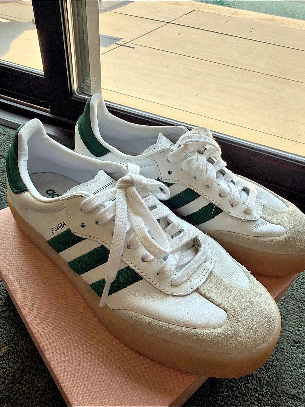 adidas Samba Sneakers in White & Green
